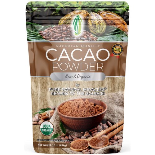 Pure Natural Miracles Cacao Powder, Organic, Raw, Unsweetened Cocoa Powder, 16oz