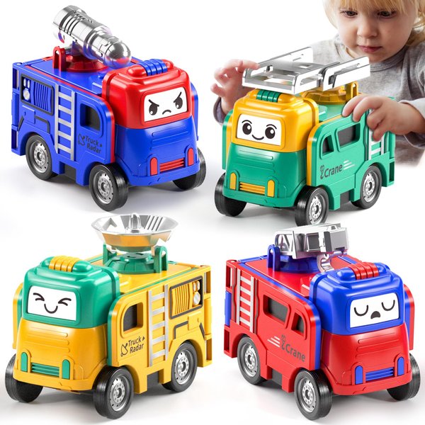 JUKUDAHU Transformable Toy Cars 4 PCS Cars for Kids 3 4 5 6 7 Years Old - Pull-Back Truck, Construction Toy Set, Toy Trucks with Transforming Cars, Boy Toys, Birthday Car Gifts for Kids