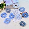 Yonchic 10-Piece Plaid Polka Dot Solid Colorful Scrunchies for Women Girls, No Damage Elastic Hair Ties, Bulk Ponytail Holder Hair Bands, Fashion Rubber Band Hair Accessories for Thin Thick Hair(Blue)