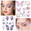 Konsait 12 Sheets Glitter Butterfly Temporary Tattoos for Women Girls Butterfly Face Tattoos for Women Eye Sticker Fairy Makeup Kids Tattoos Temporary For Girls Fairy Princess Party Favors