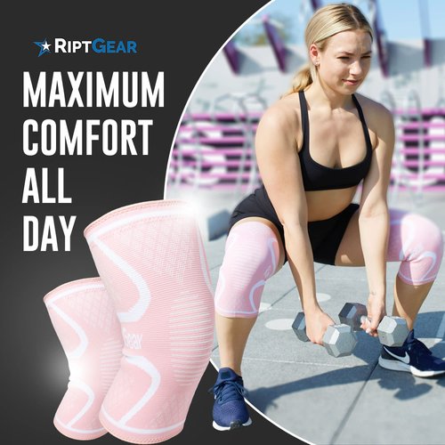 RiptGear Knee Compression Sleeve - 2 Pack - Braces for Knee Pain - Compression for Arthritis, Meniscus Tear, Running - Support for Women and Men - Sleeves Weightlifting Petite (Small, Pink (2 Pack))