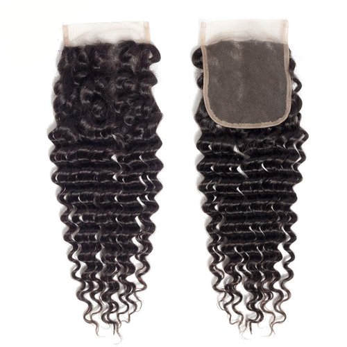 Brazilian Virgin Human Hair Deep Wave Lace Closure 4x4 Free Part 100% Unprocessed Virgin Brazilian Deep Curly Human Hair Lace Closure Natural Black Color (16Inch Deep 4X4 Lace Closure)