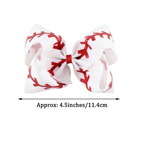 2Pcs Softball Hair Bow Clips 4.5" Grosgrain Ribbon Bows with Alligator Clips Hair Barrettes Hair Accessories for Little Girls Teens(white)