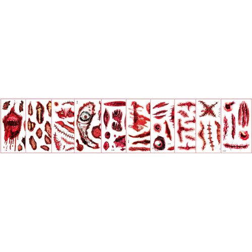 Fake Blood Kit Halloween Makeup Kit Tattoo Stickers Waterproof Scar Wound Tattoos (Fake Blood Tattoo Kit 12 pcs-S)