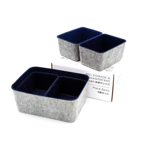 Welaxy office solution Drawer organizers deep bins draw dividers felt storage bin for desktop pack of 5 (Navy)