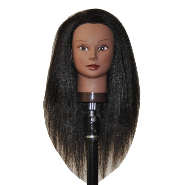 Afro Coarse 100% Real Hair Mannequin Head Hairdresser Training Head Manikin Cosmetology Head (YAKI-K)