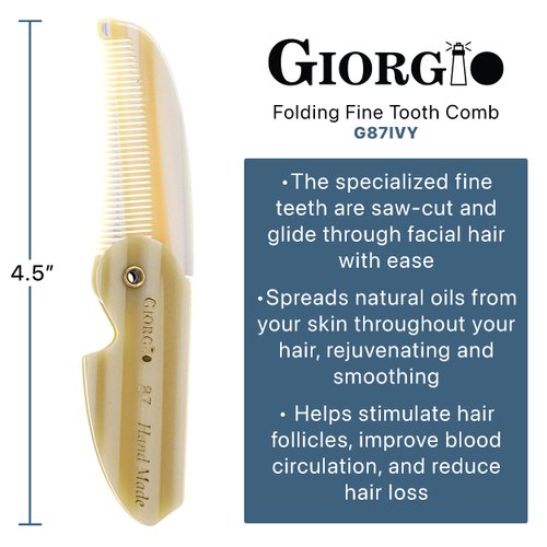 Giorgio G87 IVY 4.5 Inch Folding Mustache Comb and Beard Comb, Small Pocket Comb for Men Everyday Grooming and Hair Care. Handmade, Saw-cut and Hand Polished Styling Men's Folding Comb. 2 Pack, Ivory