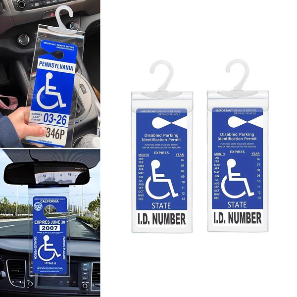 Crynod 2 PCS Car Handicap Parking Placard Hanging Bag, 11.6" x 4.9" Disabled Parking Permit Super Clear PVC Protective Case, Disabled Placard with Hook, Universal Auto Accessories (Transparent)