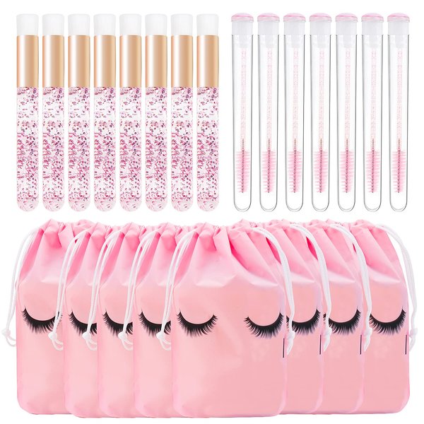 Lash Shampoo Brushes Set Nose Pore Deep Cleaning Brush for Facial Cleansing Include 12 Crystal Lash Shampoo Brushes 12 Disposable Mascara Wands and 8 Eyelash Bag(Pink)