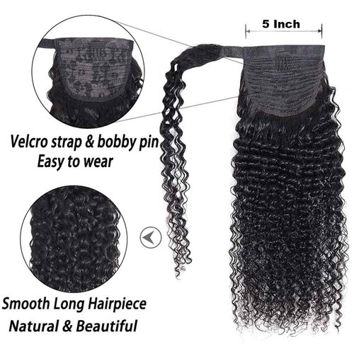 Seelaak Long Curly Human Hair Ponytail Wrap Around Kinky Curly Thick Brazilian Human Hair Extensions Jerry Curl Clip ins Silky Hair Pieces Natural Black for Black Women Update 120g (24 inch)