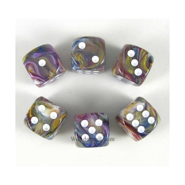 Carousel Festive with White Pips 16mm D6 Dice Set of 6 Wondertrail WCX27640E6