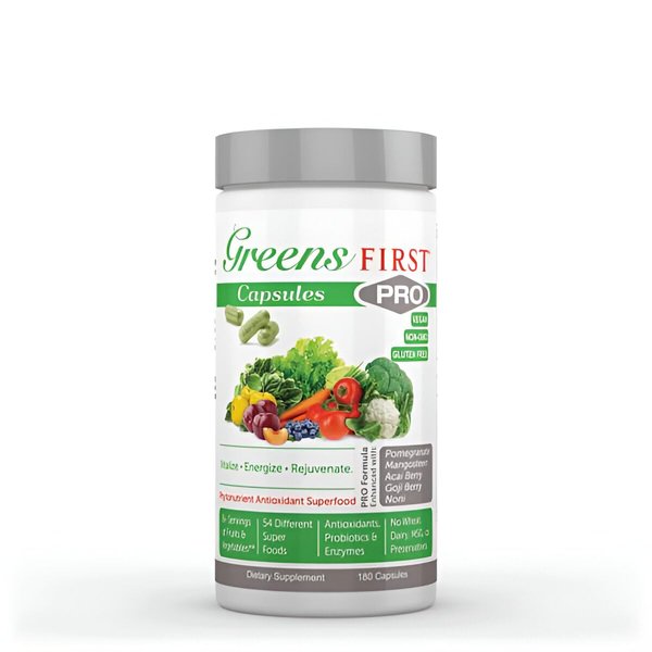 Greens First PRO-Capsules - 30 Servings - 54 Nutrient Rich-Antioxidant Superfoods, Organic Fruits & Vegetables, Dairy and Wheat Free, Non-GMO - 180 Capsules