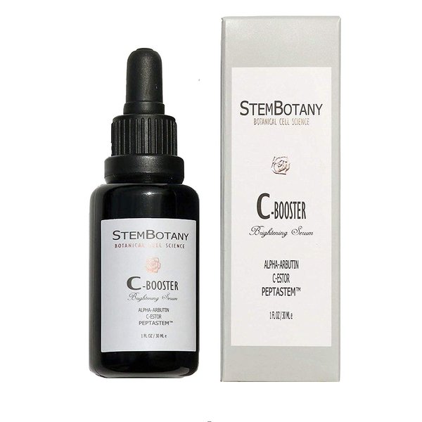STEMBOTANY Stem Cell Vitamin C-Booster 30% with C+E Ferulic Acid, C-Ester, Hyaluronic Acid, Alpha-Arbutin and Patent Pending PEPTASTEM™ (Peptide 1,5,7,8 & Orange Stem Cell) with 70% Organic Face Serum
