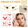 Konsait 22 Sheets Temporary Face Tattoos, Gold Tattoos Butterfly Temporary Tattoos Adult Women Fake Face Tattoos for Women Girls for Halloween Body Festival Makeup Rave Accessories