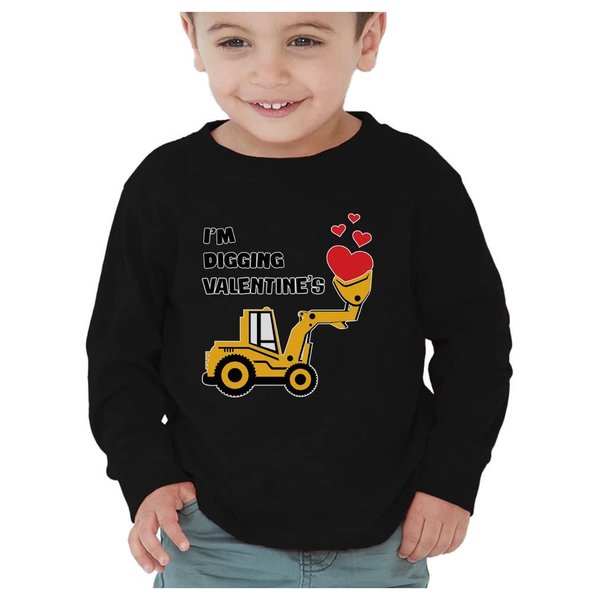 I'm Digging Valentine's Toddler Boys Valentines Day Kids Long Sleeve Shirt 2T Black