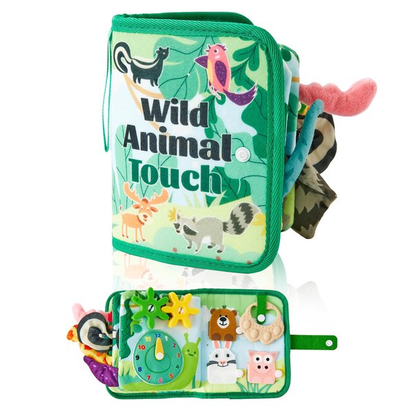 VAOZIURE Baby Books Toys, Soft Touch Baby Books, Cute Animal Theme Baby Cloth Books, Green and Soft Stuffed Baby Books Toys for 0-12 Months Baby, Sensory Toys and Early Learning Gifts for Boy & Girls