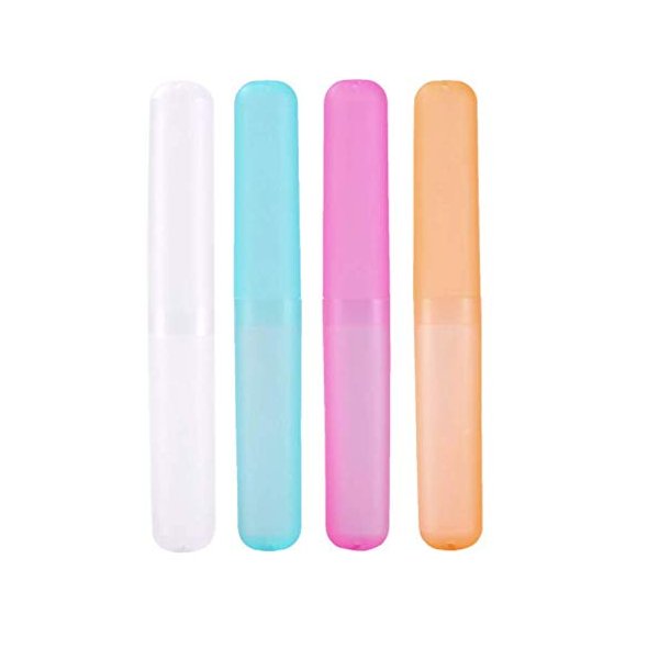 LASSUM 4 Pcs Colorful Plastic Toothbrush Case Portable Toothbrush Case Holder for Daily and Travel Use