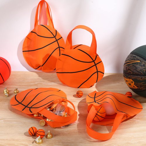 Shihanee Sport Party Favor Bags Ball Themed Party Goody Candy Bags Sport Game Treat Bags Baseball Football Basketball Soccer Non Woven Gift Bags Sport Theme Party Supplies (Basketball,50 Pcs)