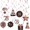 Happy 75th Birthday Hanging Swirls Streams Ceiling Decorations, Celebration 75 Foil Hanging Swirls with Cutouts for 75 Years Old Rose Gold Birthday Party Decorations Supplies