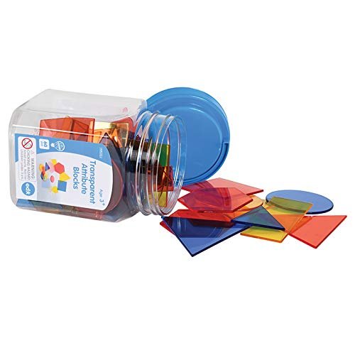 edxeducation Transparent Attribute Blocks - Mini Jar Set of 60 - Colorful, Plastic Shapes - Light Box Accessory - Sensory Play - Math Manipulative for Kids