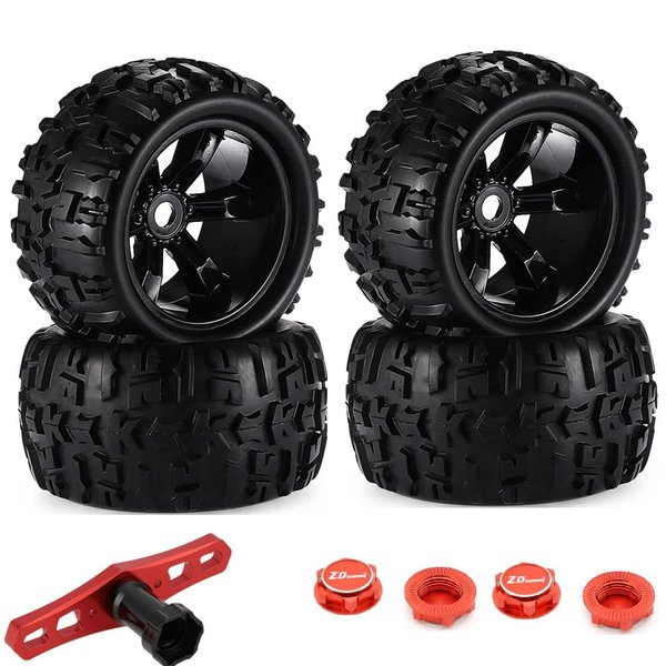 Havcybin 17mm Hex Wheels and Tires Set 1:8 Off Road RC Car Monster Truck Tyre with Foam Inserts Mounted(4-Pack) (8477)