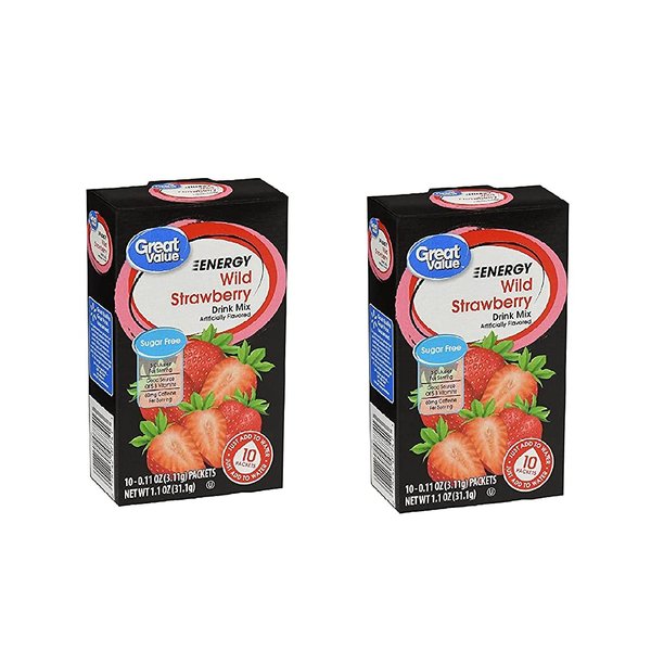 Great Value Sugar Free, Low Calorie ENERGY Wild Strawberry Drink Mix (Pack of 2)