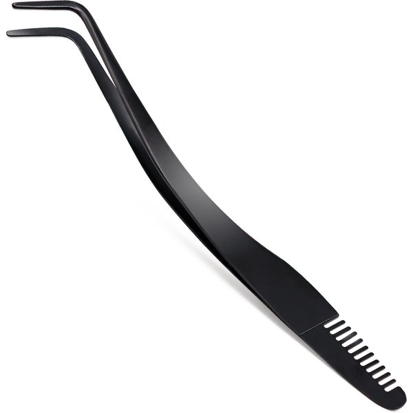 Vznffur Lash Applicator Tool with Comb, Curved Eyelash Tweezers for Lashes Precision Placement and Application, Stainless Steel Eyelash Tool for DIY Eyelash Extensions, Individual Cluster lashes