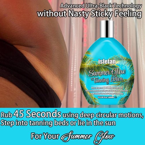 isletan Summer Glow Tanning Lotion Accelerator for Indoor Tanning Beds & Outdoor Sun with Bronzer to Get Dark Fast Tan，Sun Bed Tanning Lotion Dark with Tattoo Protecting Formula, DHA Free, 13.5oz