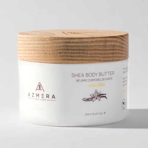 AZMERA Shea Body Butter for Women & Men – Fair-Trade, Organic Shea Butter & Pure Argan Oil Rich in Antioxidants & Vitamin E – Vegan, Raw Shea Butter from Africa Skin Care, Vanilla Bean, 8.82Oz