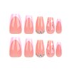 DOCVOEOMH Press on Nails Short Medium Coffin French Pink Acrylic Fake Nails with Rhinestones Heart Design Glue on Glossy Full Cover Artificial Gel False Stick on Nail for Girls Women Wedding 24Pcs