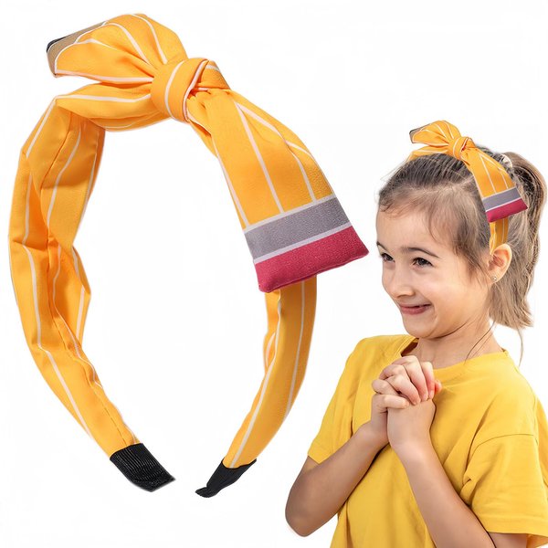 HAIMITI Back to School Headband Yellow Pencil Hair Accessories Striped Cute Bow Hair Bands Students Teachers Outfits Head Bands for Women Non Slip Top Knot School Opens Party Princess Decor 1pcs