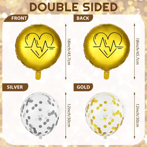 25 Pieces Nurse Balloons 18 Inch 12 Inch Nurse Graduation Foil Balloons with Double Sided Gold Silver Nursing Latex Balloons Decoration for Nurse Graduation Theme Party Supplies