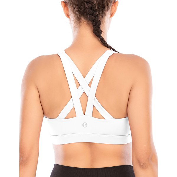 RUNNING GIRL Sports Bra for Women, Criss-Cross Back Padded Strappy Sports Bras Medium Support Yoga Bra with Removable Cups
