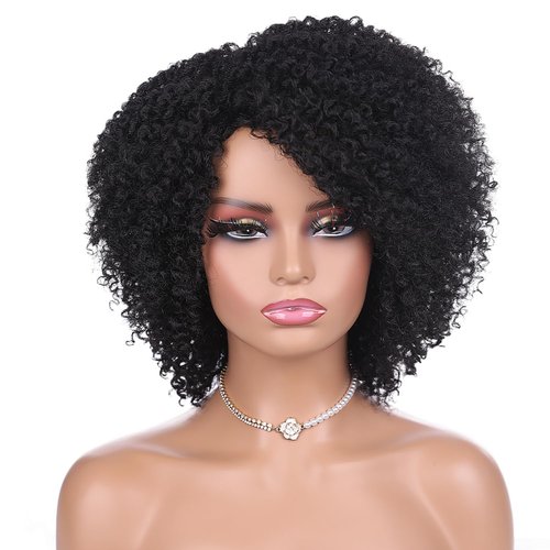 WIGER 6 Inches Short Kinky Curly Wigs Side Part Twist Out Wigs Natural Black Afro Curly Wigs for Black Women Synthetic Wigs for Women Daily Use (1B)