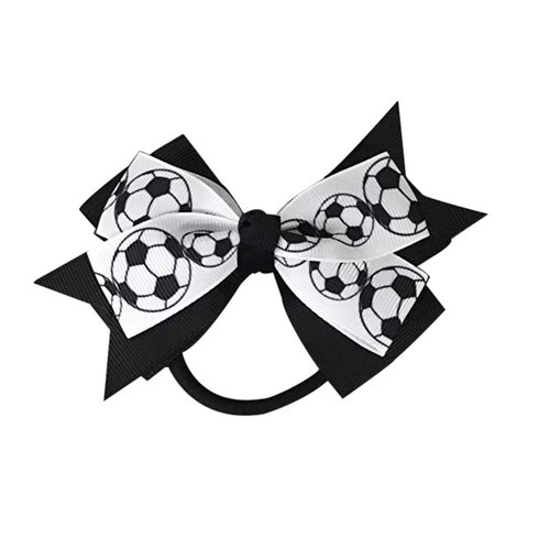 Sportybella - Soccer Hair Accessories, Adorable Black and White Soccer Ball Hair Accessories for Girls - Soccer Hair Bows Gift for Soccer Enthusiasts, Ponytail Holders with Soccer Print Design