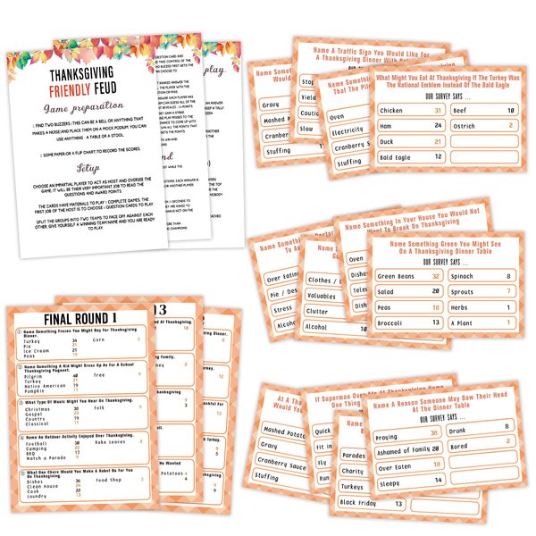 Thanksgiving Day Friendly Feud Game,Party Games,Trivia Games,Feud Game for Adults,Fall Winter Ice Breaker Games,Classroom Activities,Thanksgiving Day Decoration,Party Supplies,Trivia Cards,S3