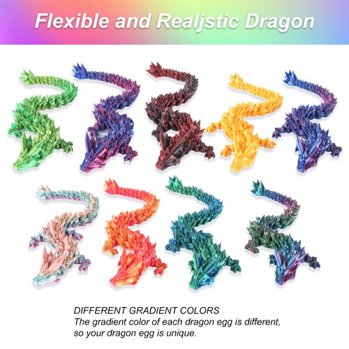 Jefuzh 3pcs 12in 3D Printed Crystal Dragon,3D Printed Flexible Articulated Dragon,Home Office Decor Executive Desk Toys for Autism/ADHD