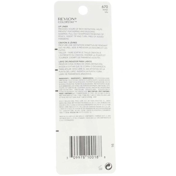 Revlon ColorStay Lipliner with SoftFlex, Wine 670, 0.01 Ounce