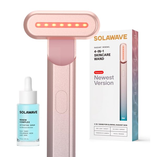 Solawave 4-in-1 Radiant Renewal Wand and Serum Bundle, Face Skincare Wand with Facial Massager, Facial Wand with Renew Complex Serum
