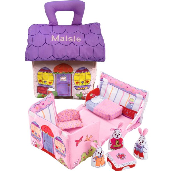 Pockets of Learning Personalized Fabric Bunny House Soft Play Set for Toddlers and Children, Cloth Activity, Pretend Play Toy