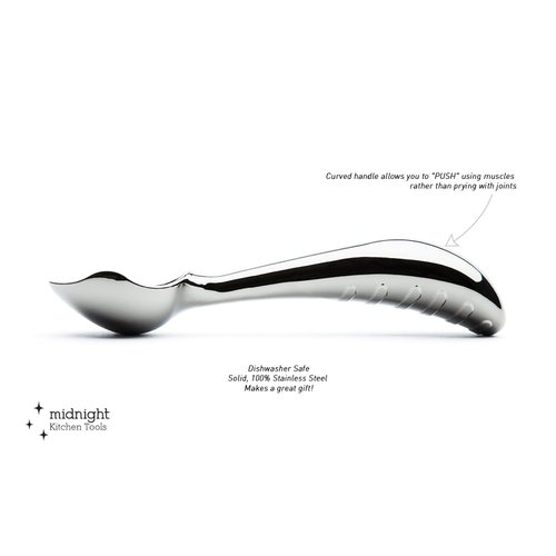 Stainless Steel Ice Cream Scoop by Midnight Scoop - Ergonomic Ice Cream Scooper for Hard Ice Cream - Dishwasher Safe Ice Cream Spade