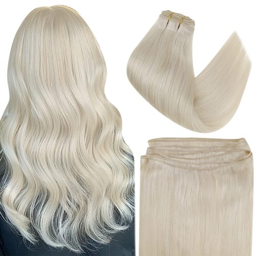 Easyouth Weft Hair Extensions Platinum Blonde Human Hair 22inch Sew in Hair Extensions Real Human Hair Double Weft Blonde Hair Extensions Sew in Extensions 100g