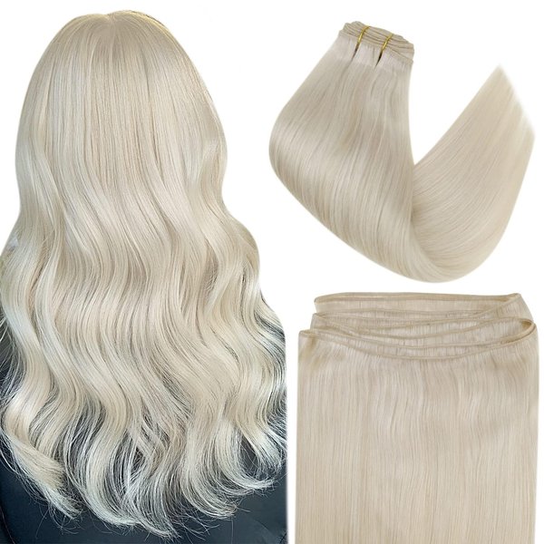Easyouth Weft Hair Extensions Platinum Blonde Human Hair 22inch Sew in Hair Extensions Real Human Hair Double Weft Blonde Hair Extensions Sew in Extensions 100g
