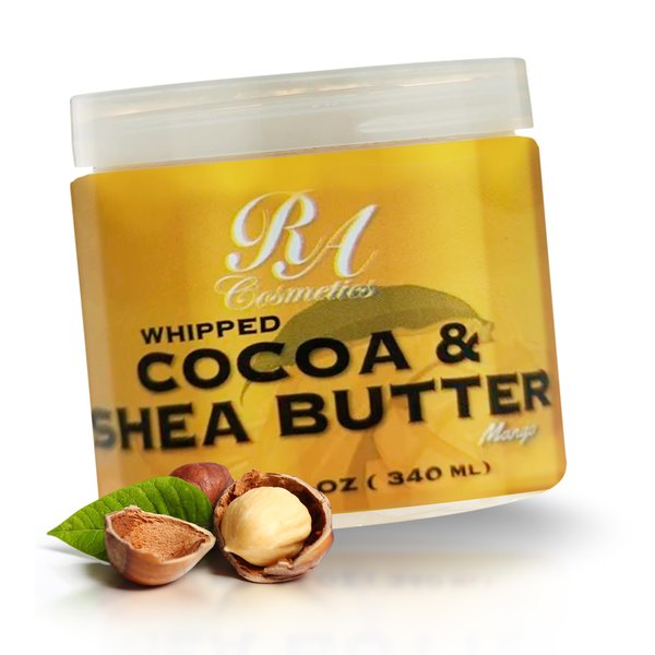 RA COSMETICS Whipped Cocoa & Shea Butter, Mango - 12oz | 100% Pure & Natural Skin Moisturizer with Coconut Oil | Vitamin-Rich Body Butter for Soft, Supple, and Radiant Skin & Healthy Hairs