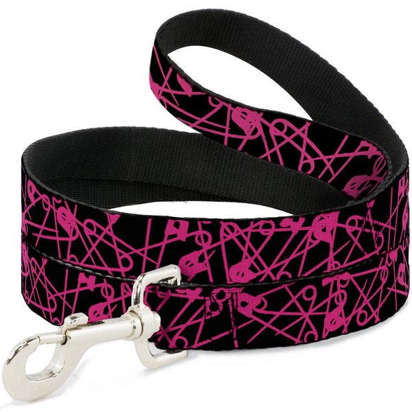 Dog Leash Safety Pins Black Fuchsia 6 Feet Long 1.0 Inch Wide