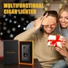 FANKAI Cigar Lighter with Cigar V Cutter, Cigar Punch Accessories, Refillable Torch Lighter Double Jet Flame,Windproof Butane Lighters for Smoking,Cigar Gift for Men (Butane Not Included) (Gray)