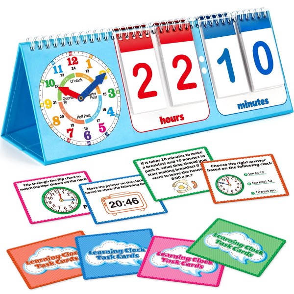 Torlam Learning Clock Flip Chart Colorful Analog & Digital Telling Time Teaching Clock for Kids, Math Manipulatives 1st 2nd Grade Homeschool Supplies Kindergarten Preschool Learning Activities Games
