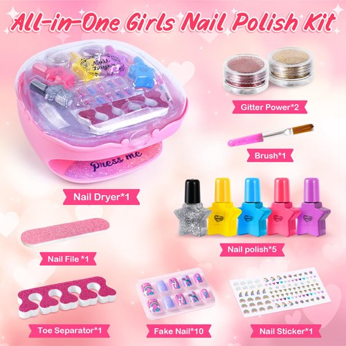 Shemira Nail Polish Kit For Girls Ages 7-12 Years Old, Nail Art With Nail Dryer For Girls 5 6 7 8 9 10 11 12 Years Old, Birthday Gifts For Girls, Easter Gift for Girl, Easter Basket Stuffers for Teen