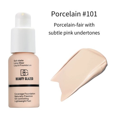 Beauty Glazed Soft Matte Silky Full Coverage Liquid Foundation, Multi-Use Buildable Foundation Lightweight Feel Oil Control Longwear Naturally Flawless Coverage Foundation (105 Sand)