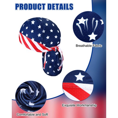 15 Pcs Do Rag Skull Cap Cooling Helmet Liner Sweat Wicking Head Wraps Bandana Beanie Bicycle Helmet Liner for Men Women (Flag Pattern)